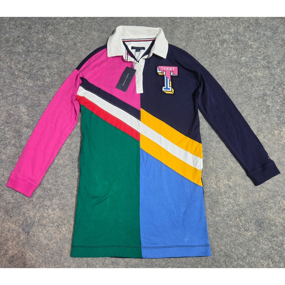 Tommy Hilfiger Girls Colorblock Long Sleeve Polo Dress Size 10 NWT NEW